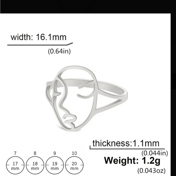 Stainless Steel Gold Abstract Face Design Ring - Picture 5 of 6